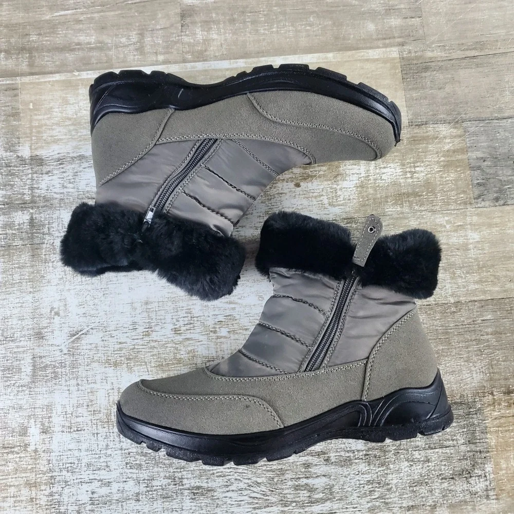 Easy Street Frosty Womens Winter Boots Sz 8 M Gray Nylon Puffered Faux Fur